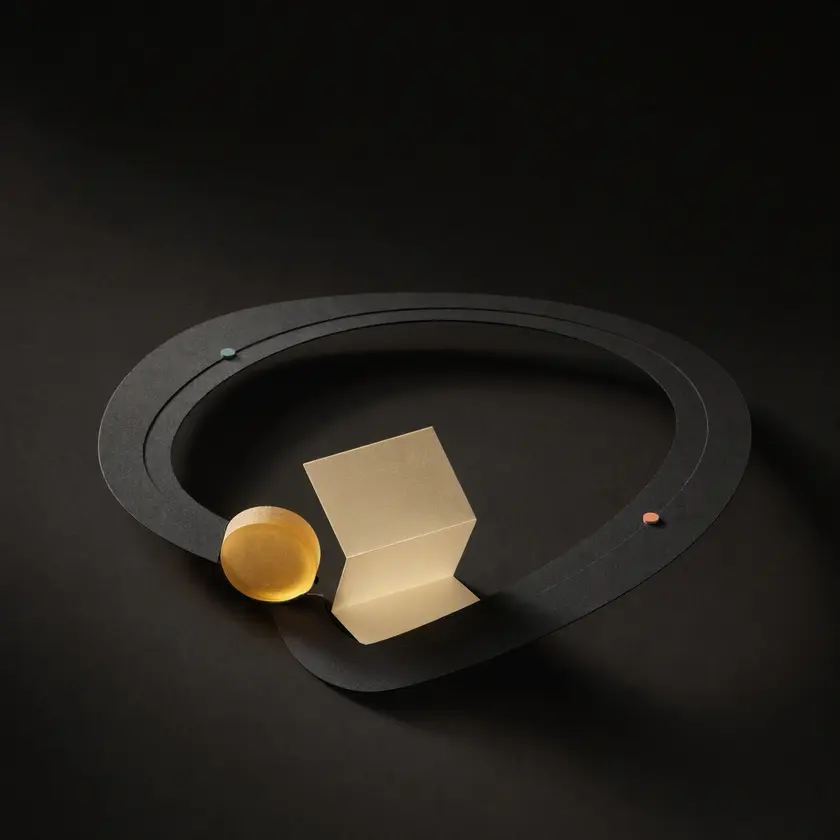 An abstract dark orbit with one glowing marker becoming a folded paper cue